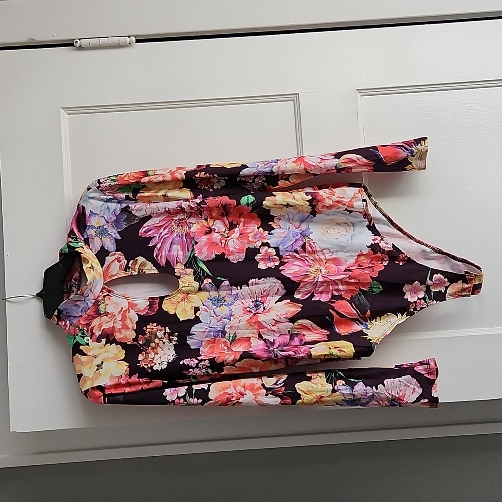 Black bodysuit with colorful flowers
